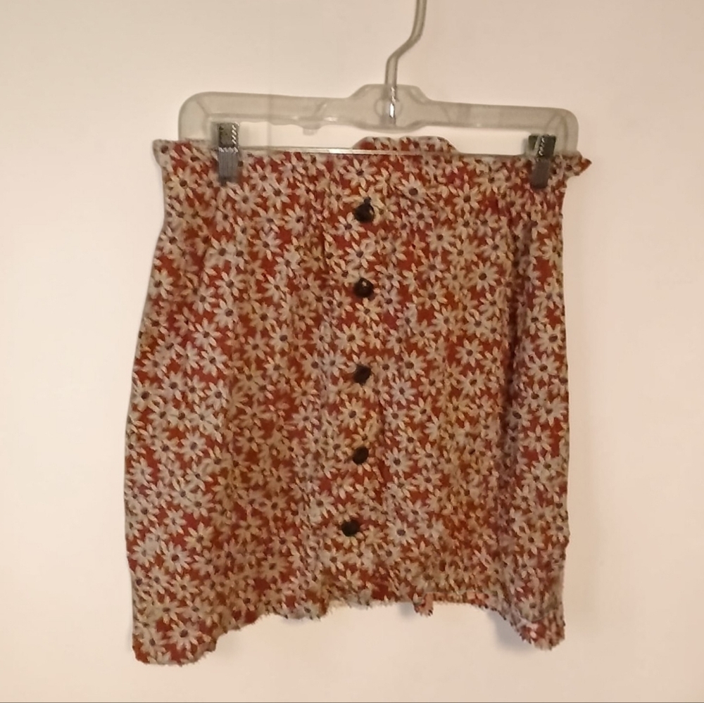Madewell Button Front Mini Burnt Orange Skirt Rust Daisy Pockets (032626B)